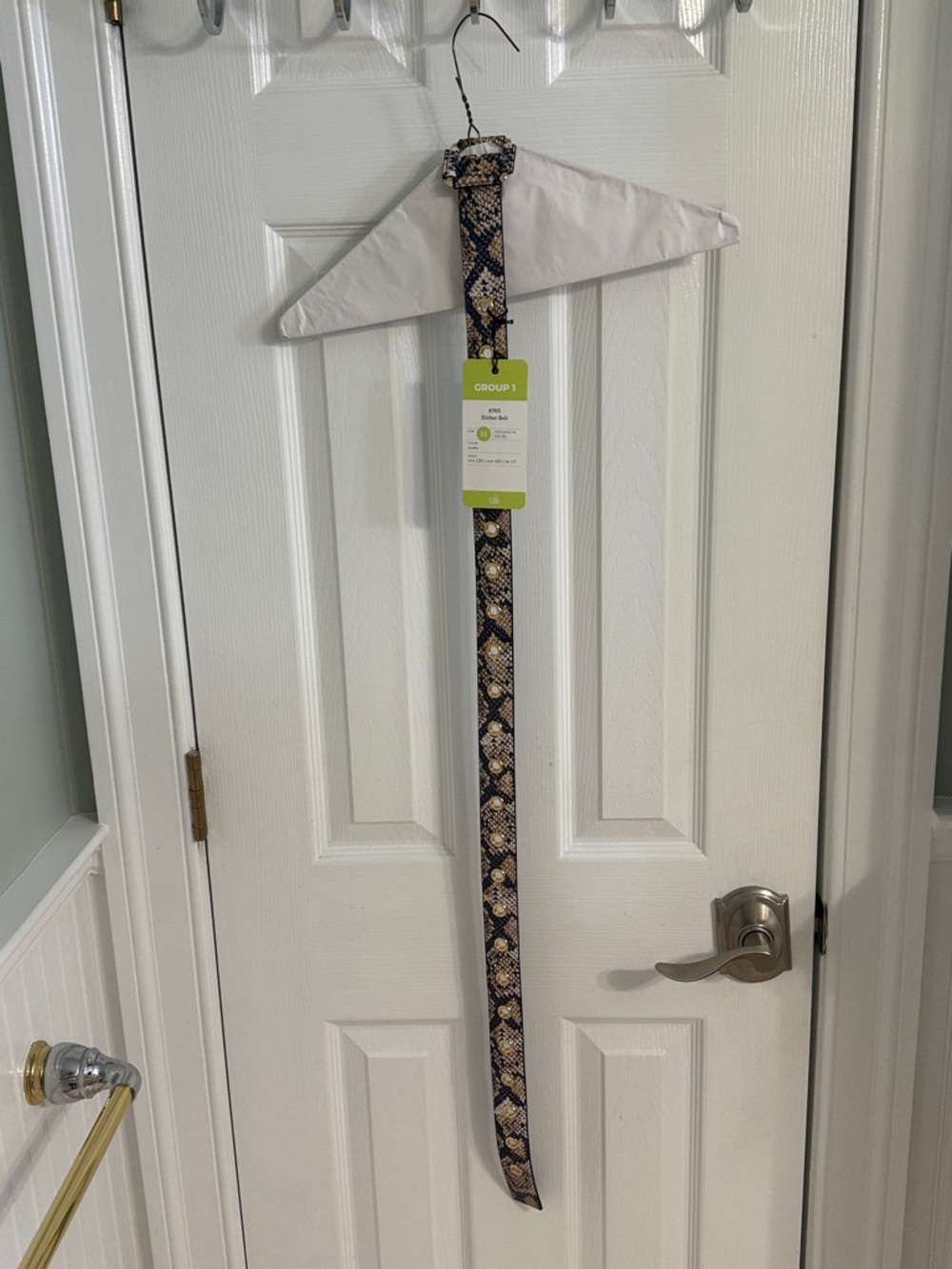 CAbi Slither Snake-Print Belt in Black and Beige